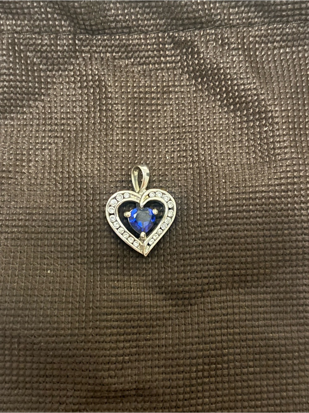 Sterling Silver Heart Pendant Necklace Charm with Blue Stone (Cubic Zirconia)